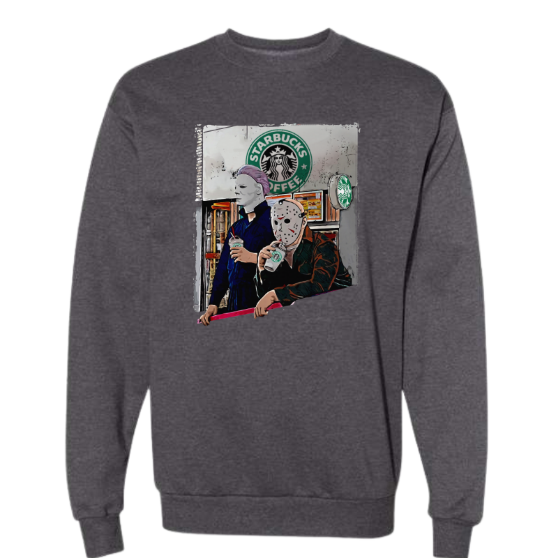 Michael Myers and Jason Voorhees - Caffeine Killers Coffee Crewneck - Charcoal Heather