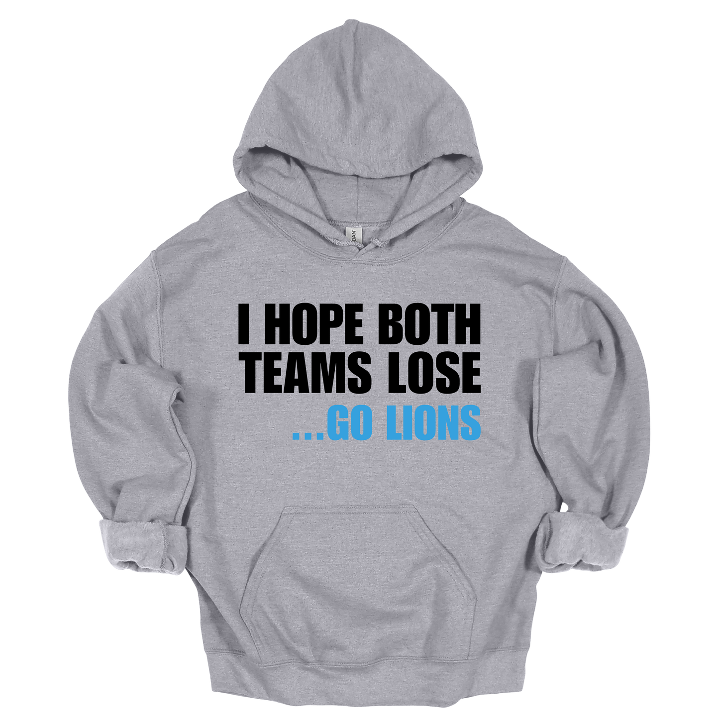 Light gray hoodie with bold white and blue phrase showing Detroit football rivalry attitude