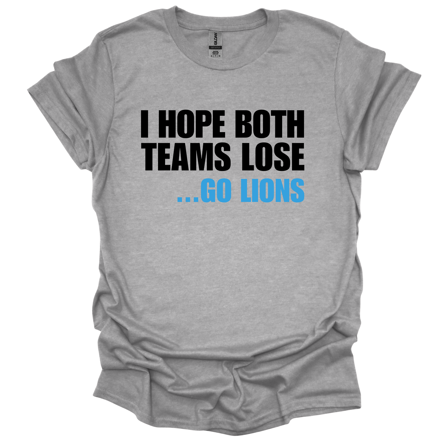 Light Gray T-shirt with bold white and blue Detroit football-themed phrase