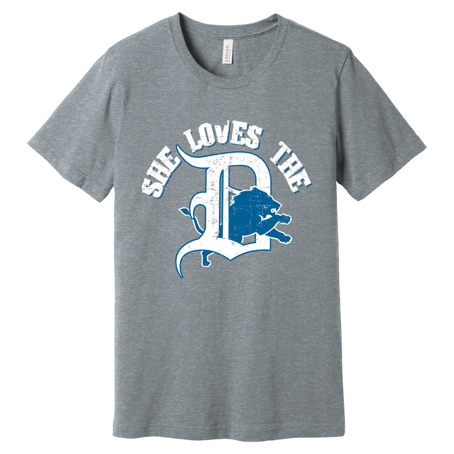 Light grey unisex T-shirt with bold distressed Detroit-themed graphic