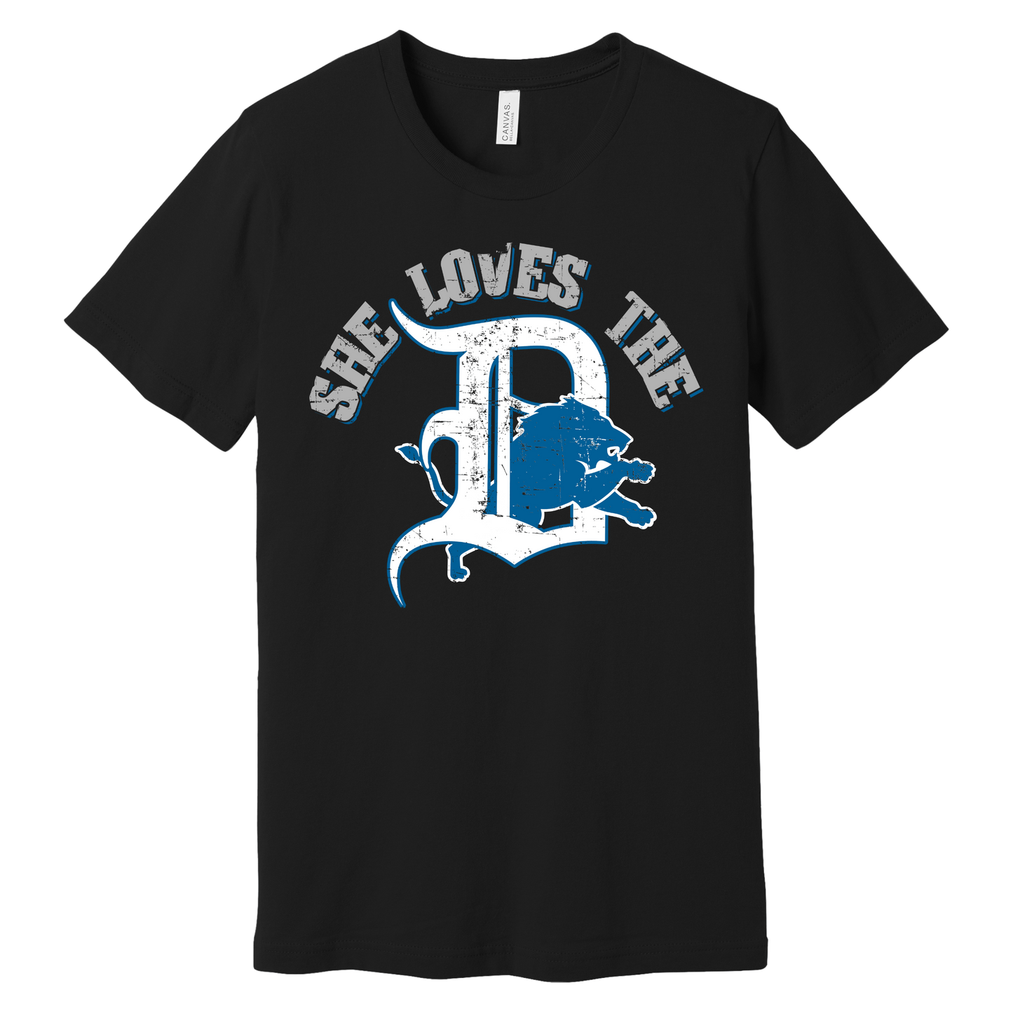 Black unisex T-shirt with bold distressed Detroit-themed graphic