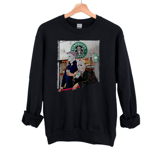 Michael Myers and Jason Voorhees - Caffeine Killers Coffee Crewneck - Black