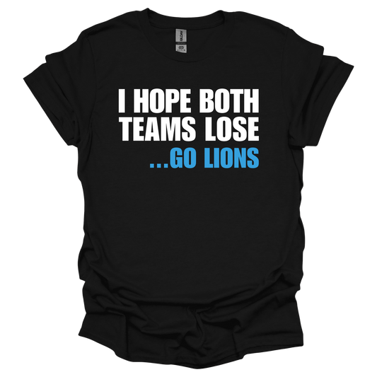Black T-shirt with bold white and blue Detroit football-themed phrase